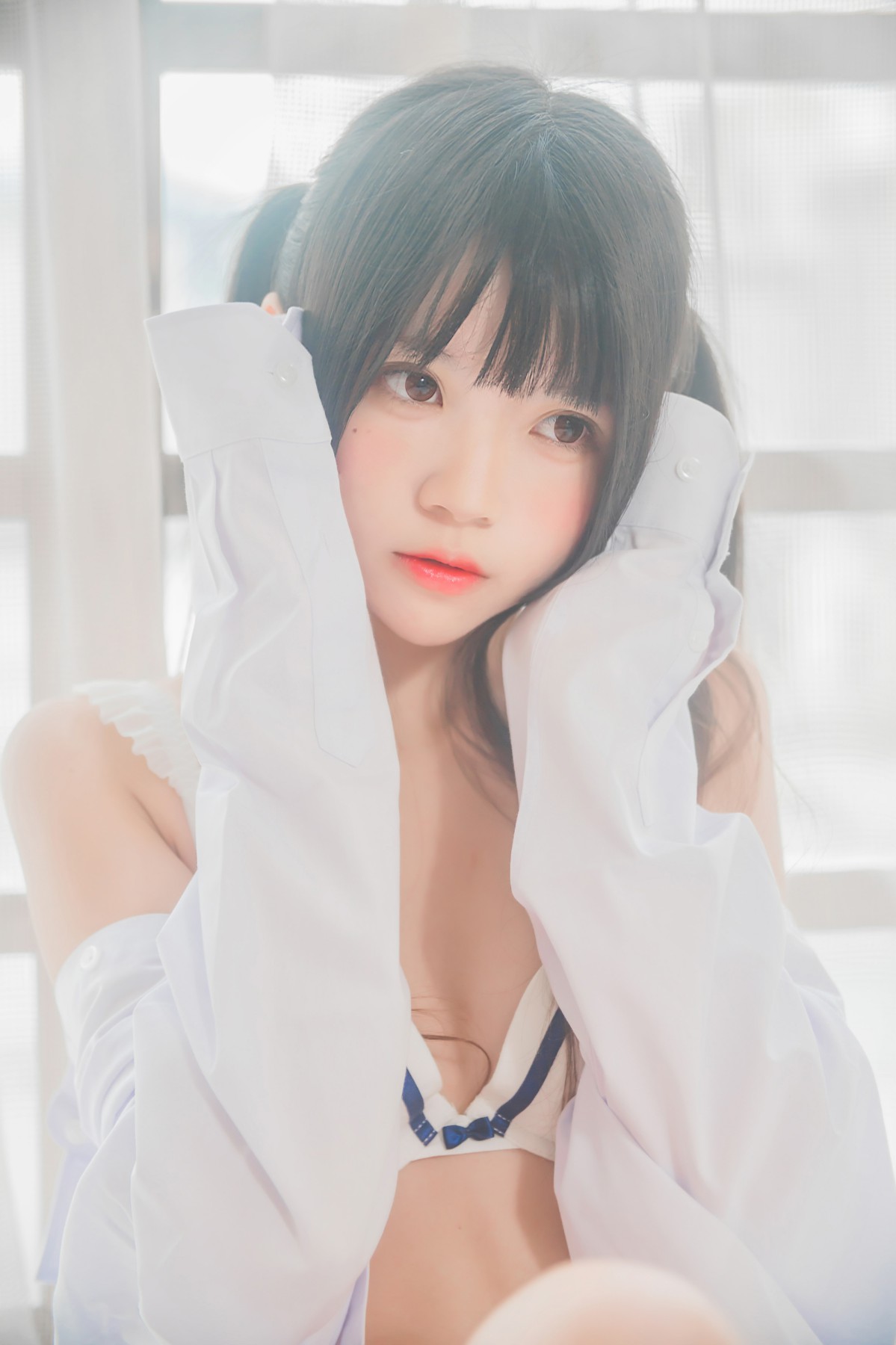 [桜桃喵]桜桃未熟-白衬衫双马尾-COSPLAY