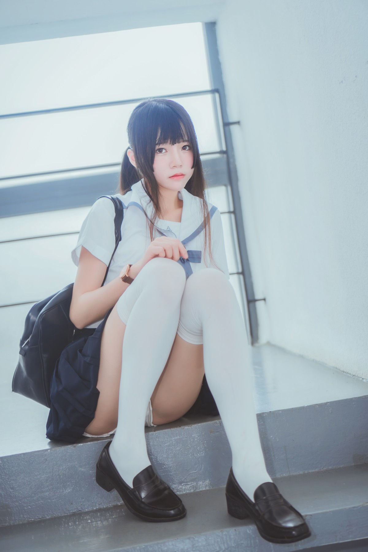 萝莉风COS桜桃喵–蓝白水手服-COSPLAY