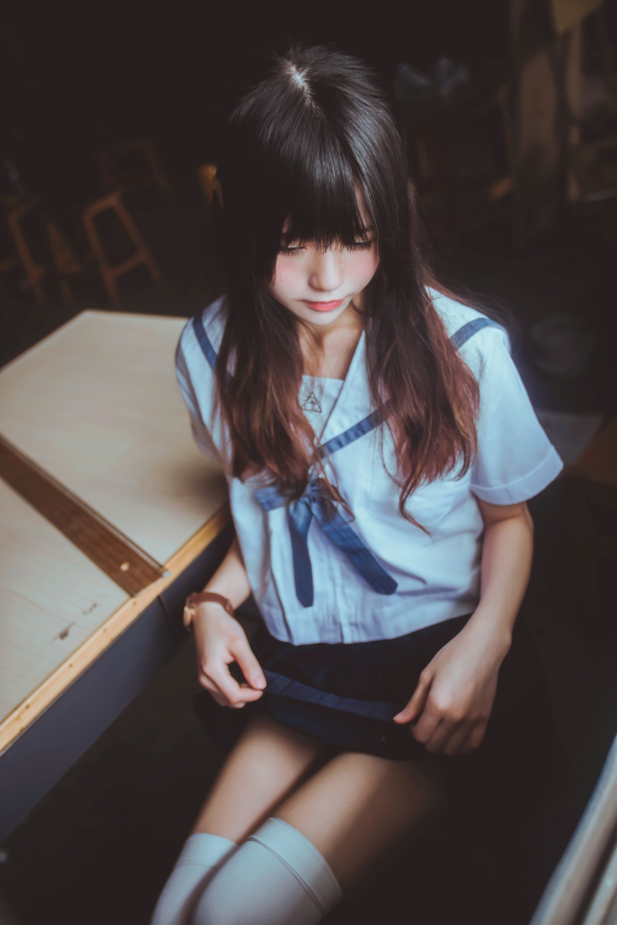 萝莉风COS桜桃喵–蓝白水手服-COSPLAY