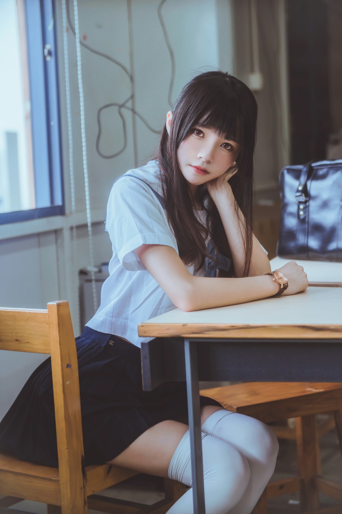 萝莉风COS桜桃喵–蓝白水手服-COSPLAY