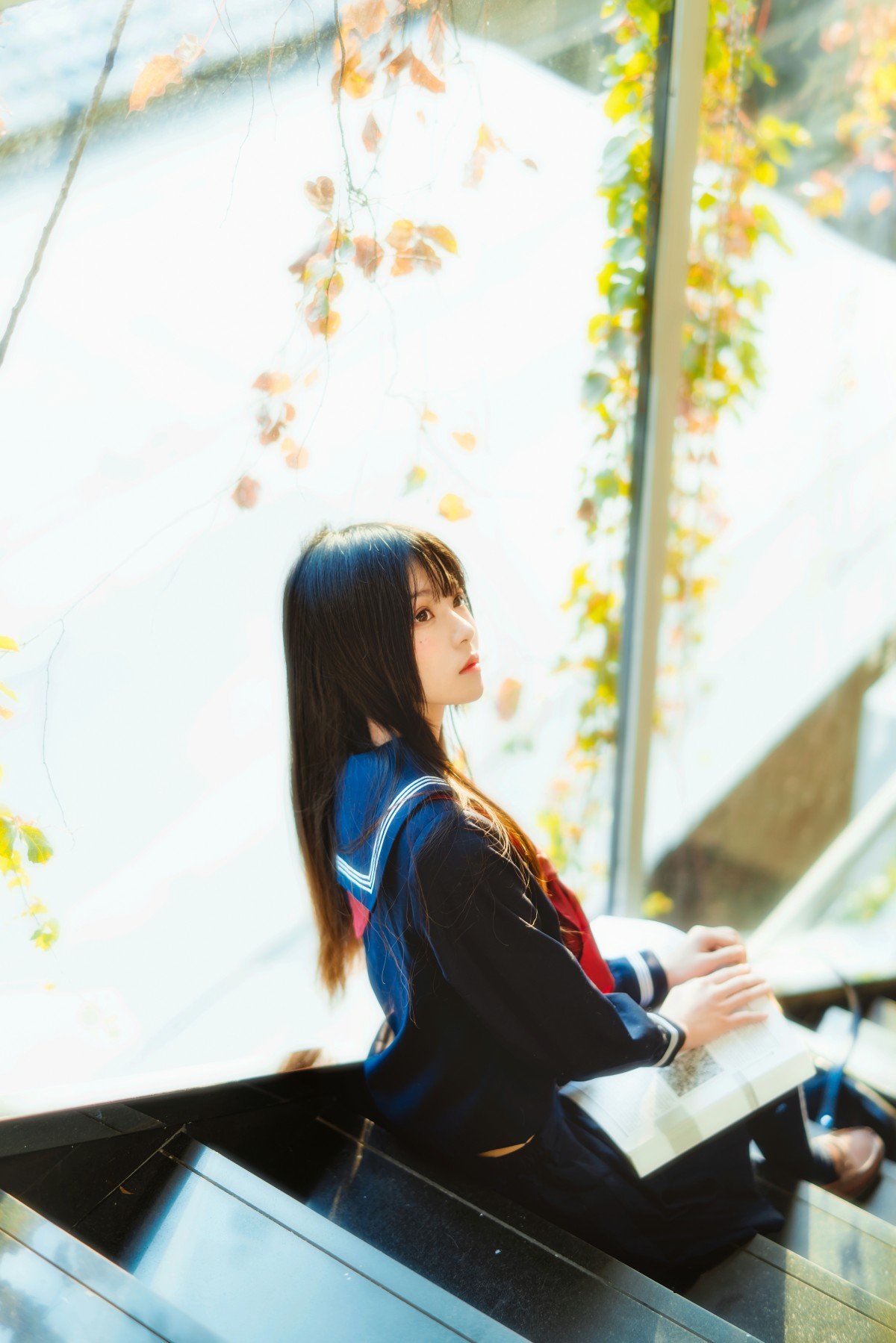 萝莉风COS桜桃喵–黑色水手服-COSPLAY