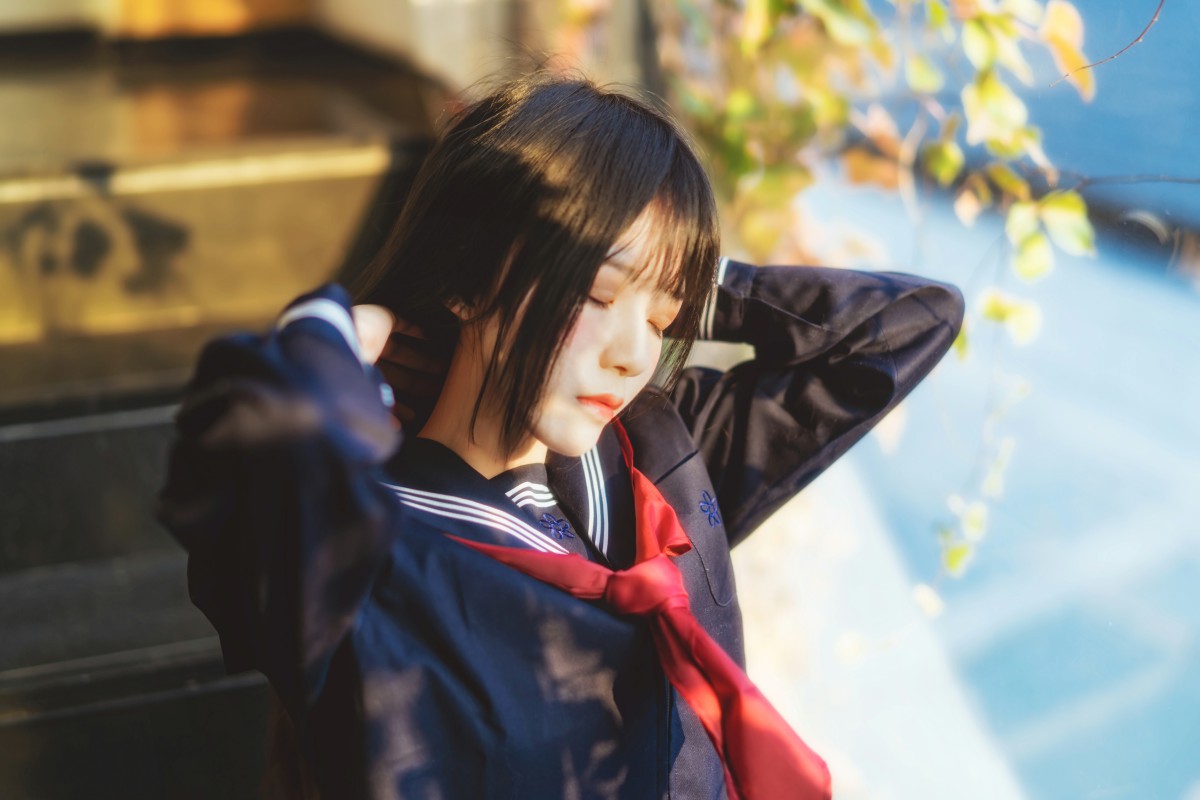 萝莉风COS桜桃喵–黑色水手服-COSPLAY