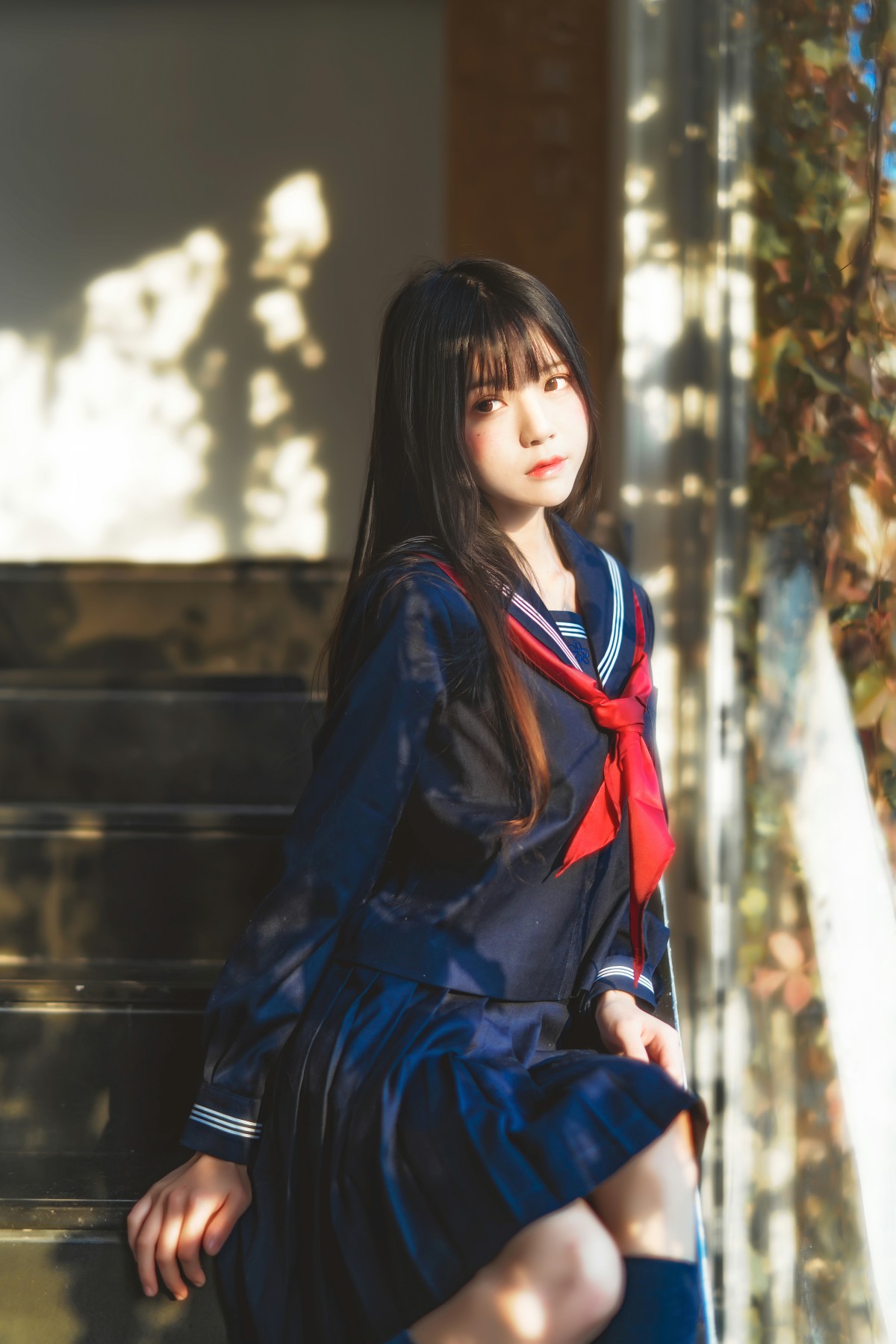 萝莉风COS桜桃喵–黑色水手服-COSPLAY