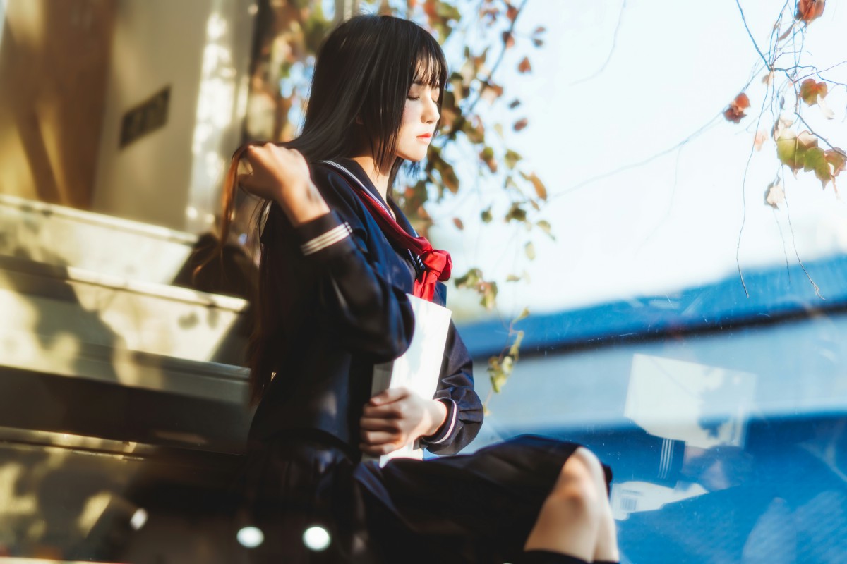 萝莉风COS桜桃喵–黑色水手服-COSPLAY