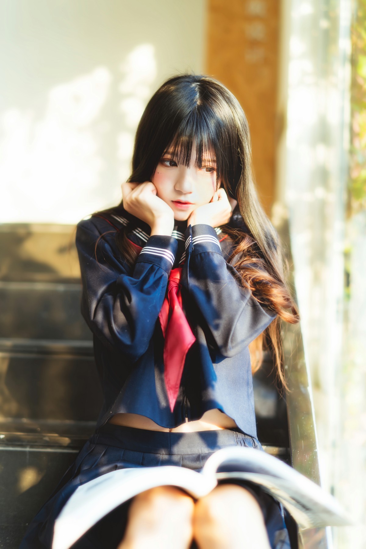 萝莉风COS桜桃喵–黑色水手服-COSPLAY