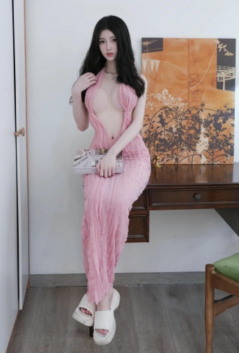 白小蝶 - 深V粉長裙 【85P】 - 網絡美女